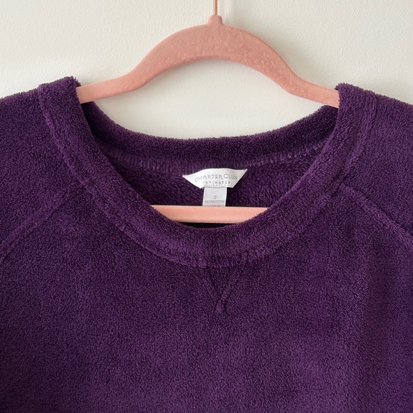 Charter Club Purple Plush Fleece Crewneck Top - Picture 3 of 16